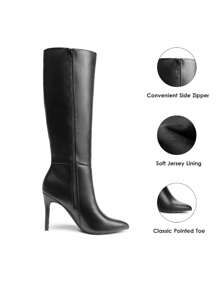 Women's Knee-High Boots, Pointed Toe Stiletto Boots For Women, Comfortable All-Day Wear For Dating And Party - ĐEN/PU - Xem 8