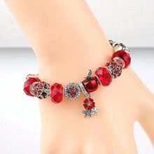1pc Red Enamel Flower Apple Diy Jewelry Bracelet With Red Crystal Beads - Red - View 4