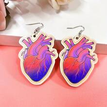 1對愛心和花形吊墜耳環帶鏈,時尚創意設計木質耳飾,適合女性日常佩戴 - 心臟 - 查看 16