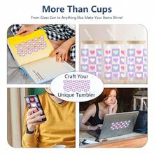 1 件情人节设计 UV DTF 杯套，适用于 16 盎司玻璃杯，UV DTF 杯套，玻璃杯杯套，杯子包装，杯子贴纸，杯子贴花 UV 转印贴纸，适用于杯子防水贴纸，瓶贴，不干胶贴纸- - 珊瑚粉 - 查看 3