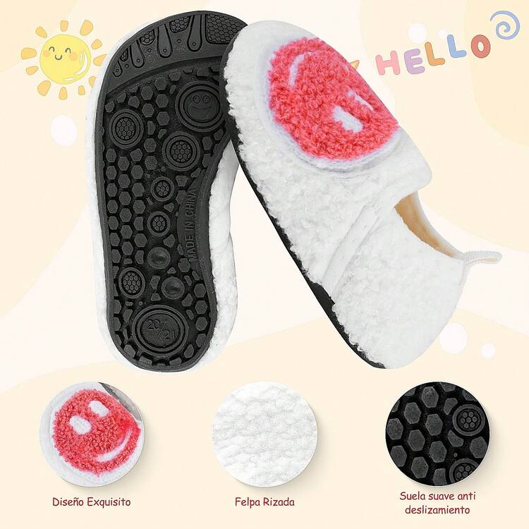 Pantuflas para Niños Invierno, Zapatillas para Bebé Infantil en Casa, Esponjosas Antiderrapantes, Caliente Ligera para Niños, Niñas, Pantuflas Suaves y Cómodas - Blanco - Añade 2