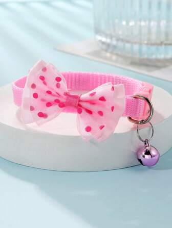 1只粉色圓點蝴蝶結貓狗項圈