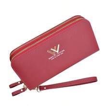 New Arrival Women's Long Wallet, Clutch Purse With Double Zipper, Fashionable & Simple-Design, Large Capacity Card Holder & Mobile Phone Pocket, Two-Layer Cash Pocket - Burgundy - View 1