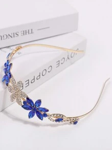 1pc Cute & Versatile Girls' Sparkling Rhinestone Decor 3d Six-Petal Flower Hairband - Royal Blue - View 2
