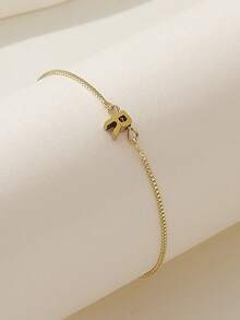1pc Fashionable Minimalist English Letter Pendant Necklace - Gold - View 37