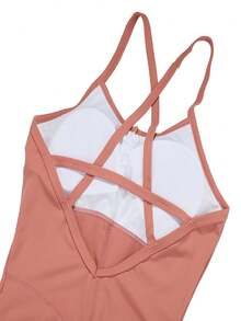 整套帶肩帶後背可拆卸墊片瑜珈連身衣,女性塑形衣 - 珊瑚橙 - 查看 6