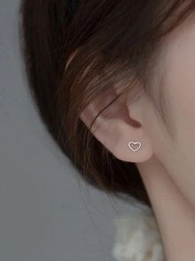 S925純銀流行簡約心型耳針,通用銀耳飾首飾,適用於女性 - 金色 - 查看 2