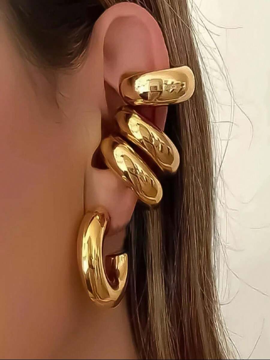 1 par de aretes de presion - Dorado - Ver 1