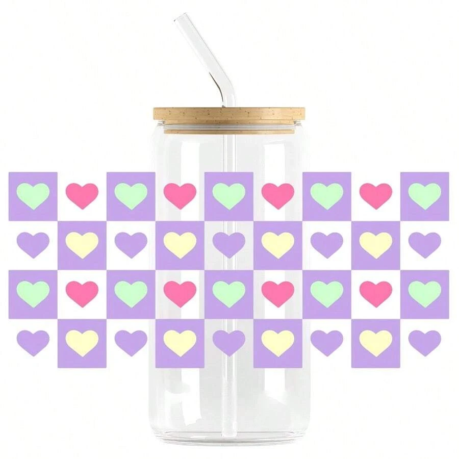 1 件情人节设计 UV DTF 杯套，适用于 16 盎司玻璃杯，UV DTF 杯套，玻璃杯杯套，杯子包装，杯子贴纸，杯子贴花 UV 转印贴纸，适用于杯子防水贴纸，瓶贴，不干胶贴纸- - 珊瑚粉 - 查看 1