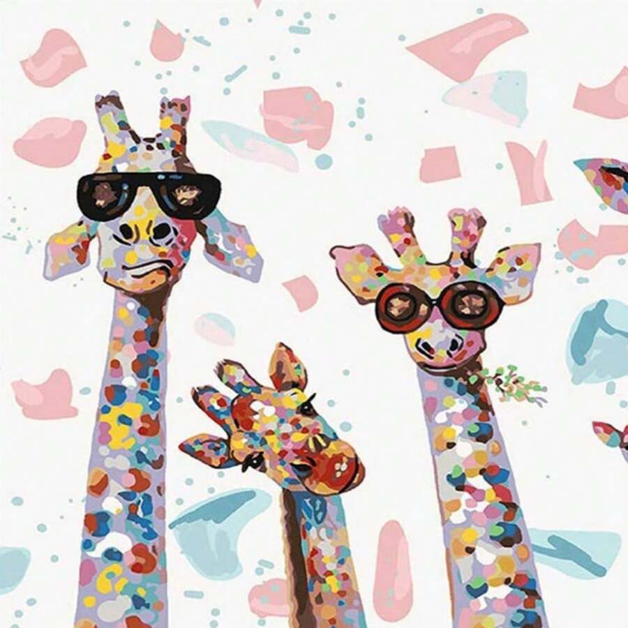 2024年新款5d卡通長頸鹿鑽石畫,diy兒童鑽石畫,客廳裝飾,多尺寸鑽石 - 彩色 - 查看 1