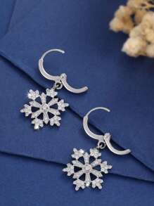 1pair Fashionable Cubic Zirconia Snowflake Stud Earrings For Women, Perfect For Daily Wear, Dating And Christmas Gift - White - View 2