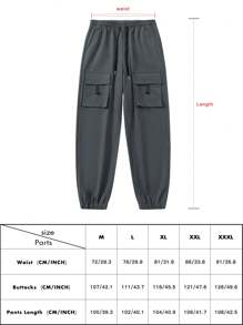 Montvoo Fitness Men's Casual Sports Pants Pocket Design Drawstring Cargo Pants - Grey - View 6