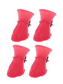 4pcs/Set Red Soft Silicone Pet Rain Boots, Anti-Slip & Wear-Resistant Dog Water Shoes, Suitable For Teddy, Pomeranian, And Poodle, Prevent Your Pet From Getting Wet During Outdoor Activities - Red - View 7