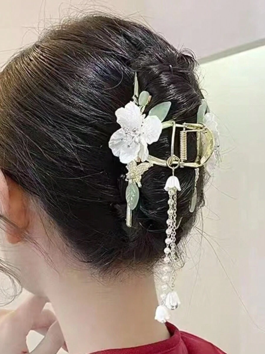 1個新款綠葉六瓣花和流蘇髮夾,復古髮飾 - 03 - 查看 1