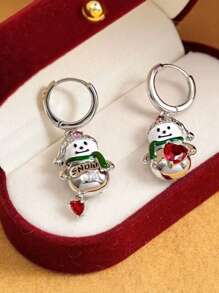 1pair Asymmetrical Zinc Alloy Rhinestone Decor Dangle Earrings With Colored Snowman & Santa Clause Shaped Pendants For Women'S Christmas Jewellery - Multicolor - View 6