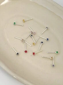 2pcs Couples' Luxury & Small & Exquisite & Simple & High-Grade & Fashionable 925 Silver Rainbow Diamond Anti-Snoring Ear Studs With Stoppers - Royal Blue - View 1