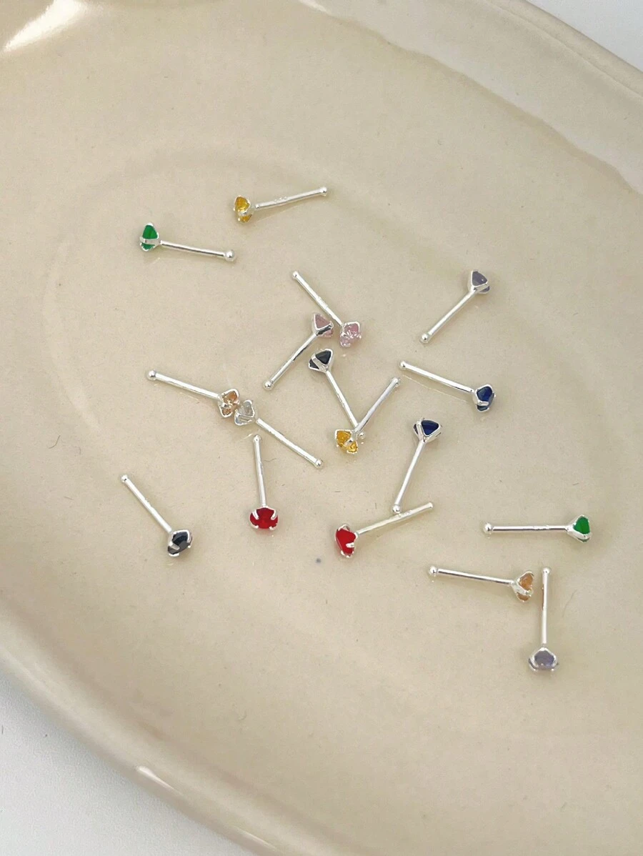 2pcs Couples' Luxury & Small & Exquisite & Simple & High-Grade & Fashionable 925 Silver Rainbow Diamond Anti-Snoring Ear Studs With Stoppers - Royal Blue - View 1