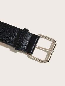 Metallic-Looking Pu Simple Waist Belt - Black - View 2