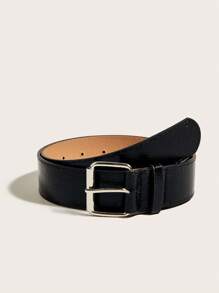 Metallic-Looking Pu Simple Waist Belt - Black - View 3