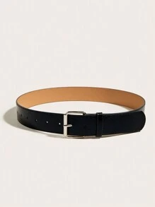 Metallic-Looking Pu Simple Waist Belt - Black - View 4