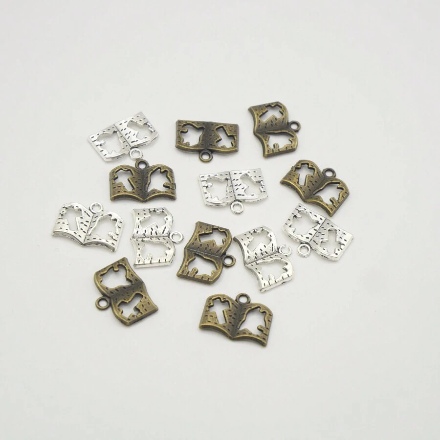 10入組復古風格合金自製珠寶配件書形吊墜14x17x2mm - 復古銀色 - 查看 1