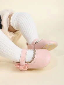 1pair Infant Girls' Sparkly Flower Edged Mary Jane Princess Shoes With Closure, Suitable For Spring & Autumn, 0-18 Months - Pink - View 7