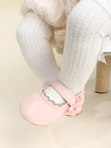 1pair Infant Girls' Sparkly Flower Edged Mary Jane Princess Shoes With Closure, Suitable For Spring & Autumn, 0-18 Months - Pink - View 8