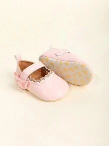 1pair Infant Girls' Sparkly Flower Edged Mary Jane Princess Shoes With Closure, Suitable For Spring & Autumn, 0-18 Months - Pink - View 5