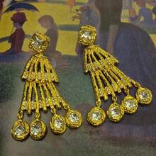 二手優雅大方扇形半圓形花卉圖案純銀針復古風格適合晚會 - 金色 - 查看 4