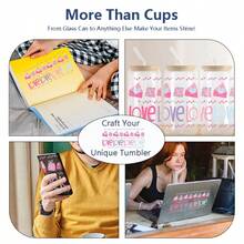 1 件情人节设计 UV DTF 杯套，适用于 16 盎司玻璃杯，UV DTF 杯套，适用于玻璃杯，杯子包装，杯子玻璃贴纸，杯贴花 UV 转印贴纸，适用于杯子防水贴纸盒 - 粉色 - 查看 7