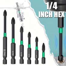 S2強力磁性衝擊十字ph2磁性螺絲刀頭鑽頭套裝,5入組 - 軍綠色 - 查看 2