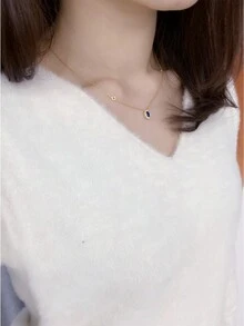 925純銀優雅雫型項鍊,設有藍色立方錳石,高貴女士鎖骨鏈 - 金色 - 查看 2