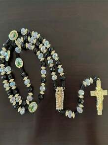 1 Stück Rosenkranz mit Heiliger Judas grünen Kristallperlen, katholische Halskette mit Kreuzanhänger, Schutz, Segen, katholischer handgemachter Schmuck, Geschenkanhänger, Auto-Anhänger, Geschenk zu Weihnachten, Halloween, Valentinstag für Männer und Frauen