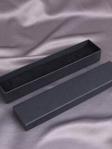 1pc Simple Rectangle Leatherette Jewelry Box For Classic Necklace, Bracelet Gift Packaging - Black - View 6