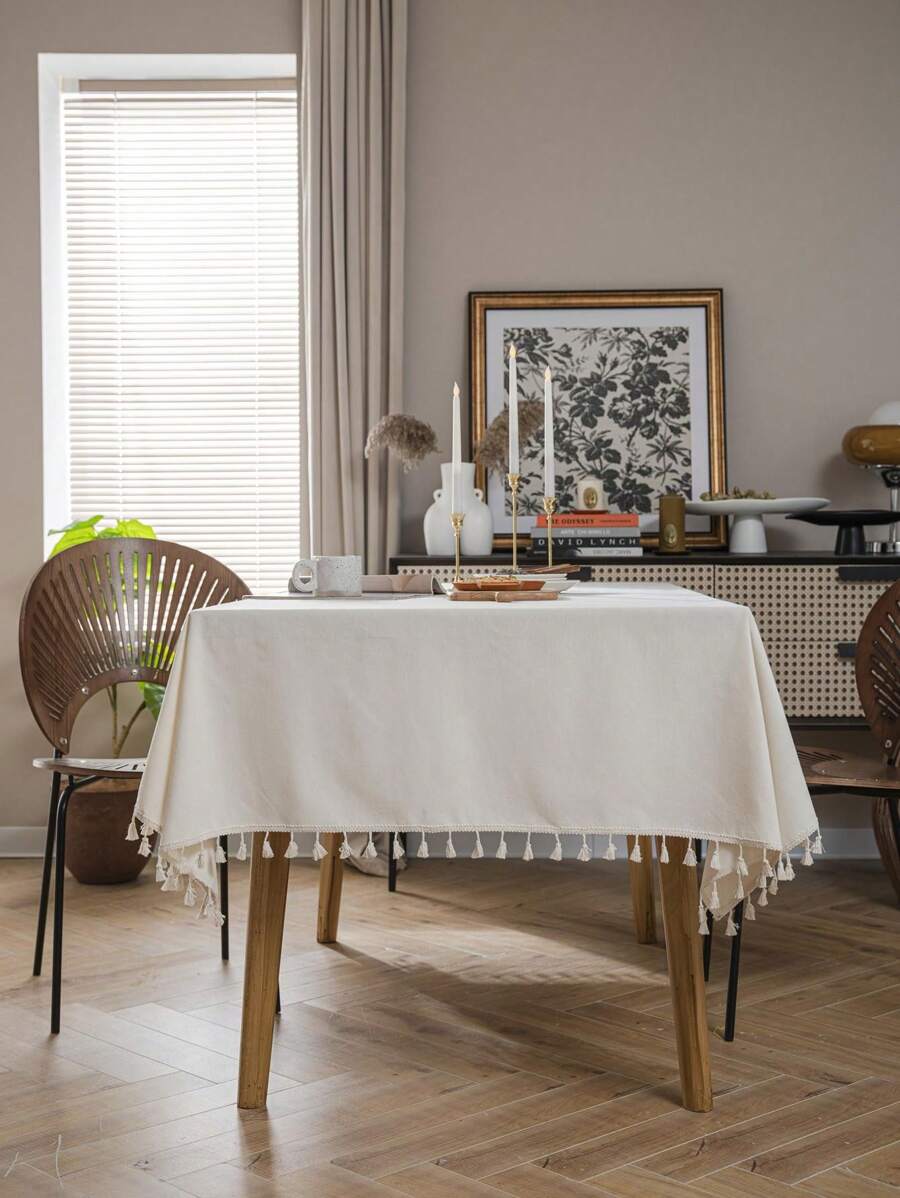 MeijiaMo 1 件象牙色矩形桌布，极简主义波西米亚风格涤纶纯色装饰桌垫，适用于厨房、餐厅、派对、节日、婚礼、咖啡桌，适合所有季节