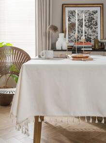 MeijiaMo 1 件象牙色矩形桌布，极简主义波西米亚风格涤纶纯色装饰桌垫，适用于厨房、餐厅、派对、节日、婚礼、咖啡桌，适合所有季节 - 白色 - 查看 7