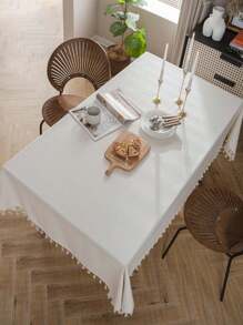 MeijiaMo 1 件象牙色矩形桌布，极简主义波西米亚风格涤纶纯色装饰桌垫，适用于厨房、餐厅、派对、节日、婚礼、咖啡桌，适合所有季节 - 白色 - 查看 11