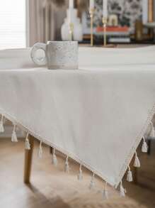 MeijiaMo 1 件象牙色矩形桌布，极简主义波西米亚风格涤纶纯色装饰桌垫，适用于厨房、餐厅、派对、节日、婚礼、咖啡桌，适合所有季节 - 白色 - 查看 8