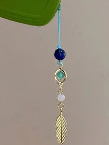 1pc Fashionable Feather & Tassel Decor Phone Pendant, Gift - Gold - View 2