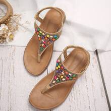 Summer Rhinestone Flat Roman Sandals, Vintage Bohemian Beach Sandals, Holiday Style - Brown - View 5
