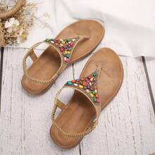 Summer Rhinestone Flat Roman Sandals, Vintage Bohemian Beach Sandals, Holiday Style - Brown - View 2