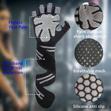 健身手套,透氣訓練舉重手套,男用女手腕支撐加墊額外握力手掌保護運動健身運動手套騎腳踏車、懸吊、拉力 - 黑色 L - 查看 3