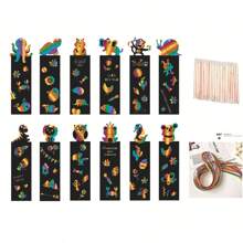 12pcs, Bookmark, Animal DIY, Scratch Painting, Alien Hanging Painting, Colorful Scratch Paper, Children's Painting Scratch Painting - 12 Animal Bookmarks - View 1