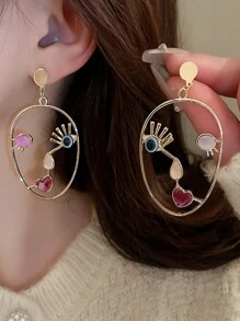 1pair Fashionable Personalized Exaggerated Oval Heart & Face Shape Rhinestone Inlaid Earrings - Yellow Gold - View 1