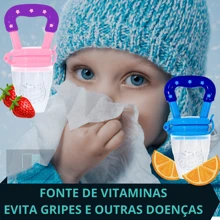 Chupeta Alimentadora Para Introdução Alimentar de Frutas Com Tampa Higiênica Prática Com Bico De Mamadeira Macio Para Bebês - Azul - Visão 6