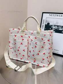 Bolso tote de mano de múltiples bolsillos con estampado de cerezo rosa para el día de San Valentín, bolso de mamá, bolso de gran capacidad para viajes, bandolera, maletín de trabajo y ordenador portátil - Beis - Ver 8