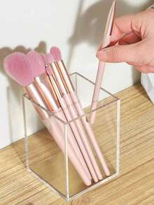 1pc Transparent Acrylic Rectangle Pen Holder For Makeup Tool Storage,Room,Home,Bedroom,Bathroom,House,Pink Room,Living Room Decor,Travel Stuff,Gift Bag,Gifts For Mom,Dad,Men,Friends,Teacher,Birthday,Wedding,Desk,Shelves,Accessories,Gift Boxes,Funny Gift,Storage,Makeup Brush Holder - Clear - View 3