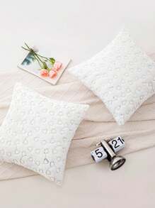 情人節毛絨亮片心形白色枕套 - 白色 - 查看 4