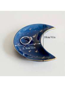 1pc Moon Shape Ceramic Jewelry Tray/ Vanity Tray/ Ring Holder/ Home Decoration/ Kitchen Accessory/ Bathroom Decor/ Bedroom Decor - Multicolor - View 2