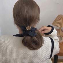 1只漆黑雪紡髮圈,y2k極簡時尚,日常髮飾必備 - 漆印+黑色髮圈 - 查看 2